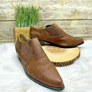 Vntg Dingo Brown Genuine Leather Western Wear Boho Sz 8.5 M Ankle Boots Booties